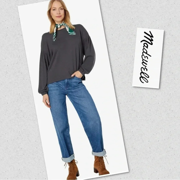 Madewell Sandwashed Gathered Balloon Sleeve Rusty Torch Color Blouse - Picture 1 of 6